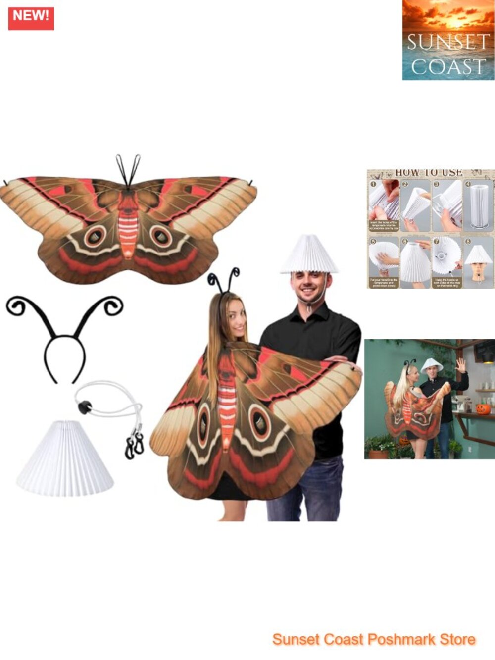 Moth and Lamp Couple Costume Set Chiffon Cape Adult Halloween
